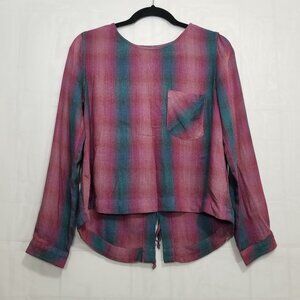 Cloth & Stone  long sleeve plaid blouse S lace up